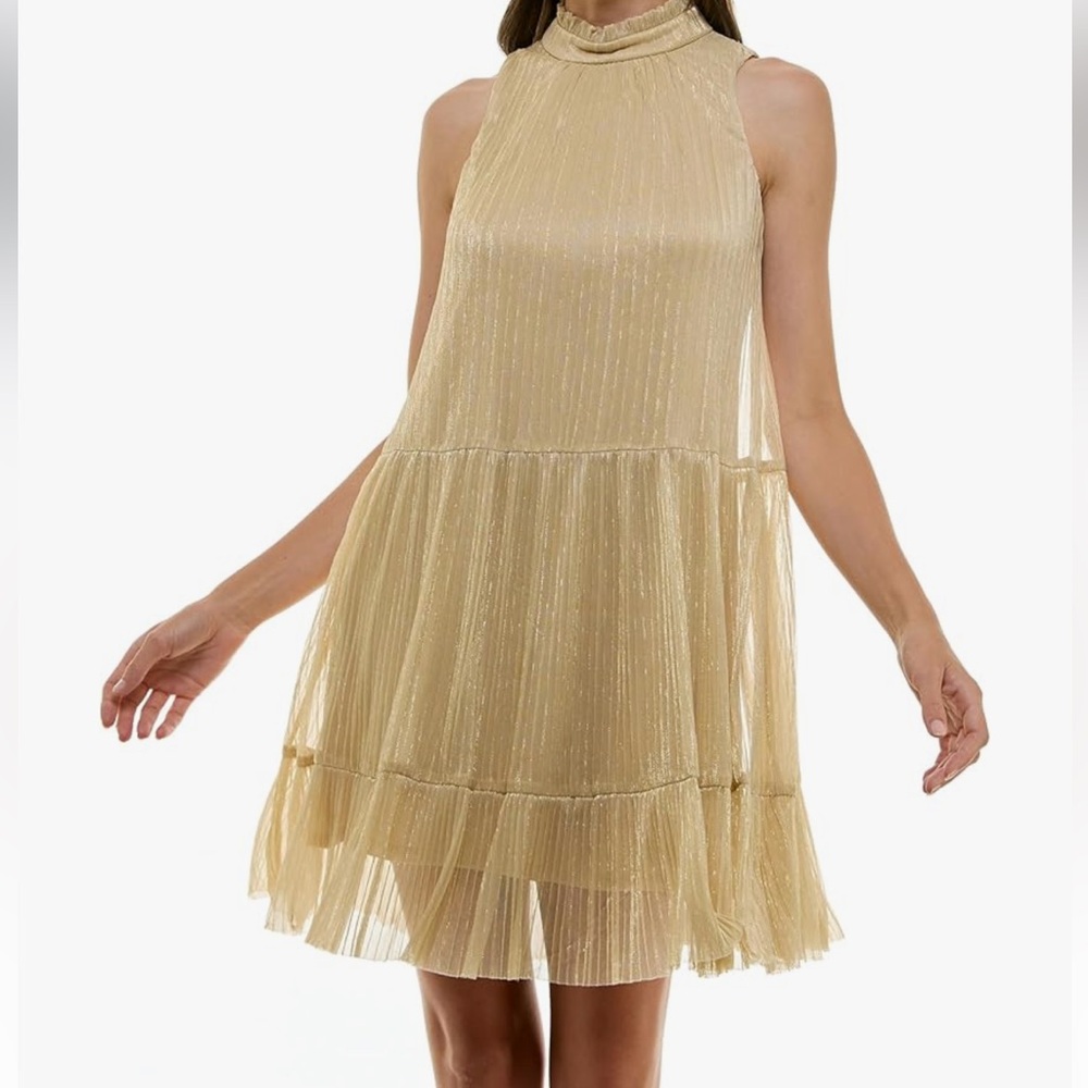 Maison Tara Dress - Gold Sleeveless Babydoll Dress